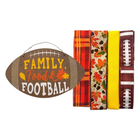 Family, Food & Football Wreath Kit - Fall Ribbon & Sign Bundle for Autumn Decor - Picture 1 of 5